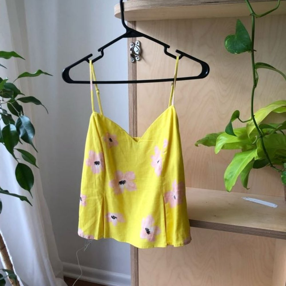 Bright Yellow Floral Peplum Tank Top